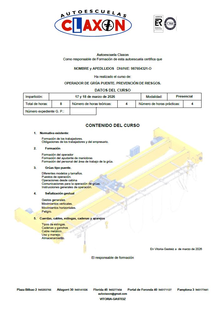 certificado grua puente